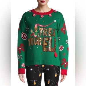 Elf funny sequin ugly Christmas sweater Holiday party Christmas festive winter M